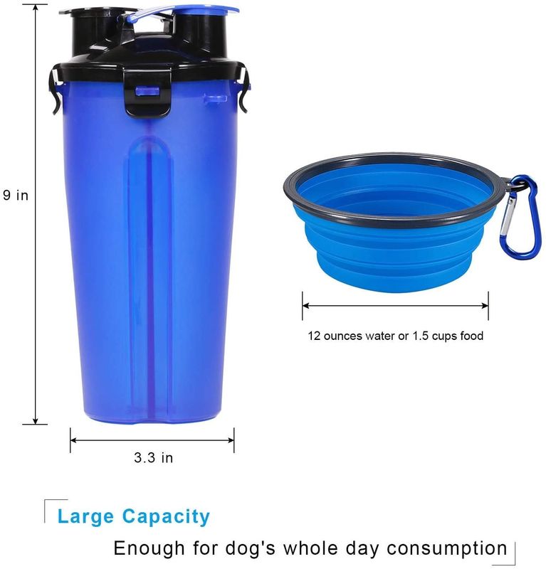 Portable 2 In 1 Dog Water Bottle With Silicone Folding Bowl Puppy Travel Water Bottle