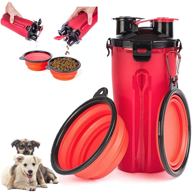 Leak Proof  BSCI 2 In 1 Dog Water Bottle With 2 Silicone Foldable Bowls 