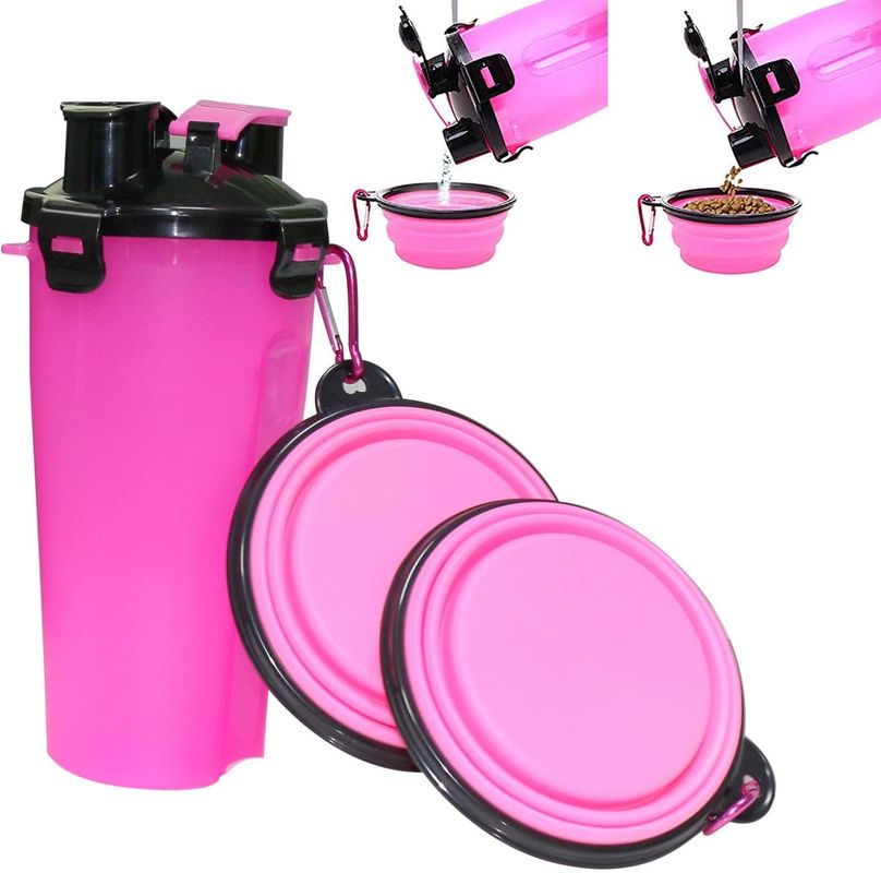 350ml Outdoor Portable Pet Water Bottle Dispenser With 2 Collapsible Silicone Bowls