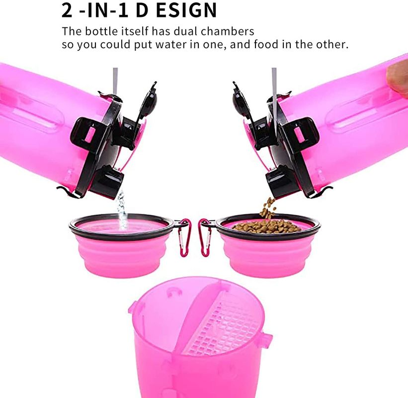 350ml Outdoor Portable Pet Water Bottle Dispenser With 2 Collapsible Silicone Bowls