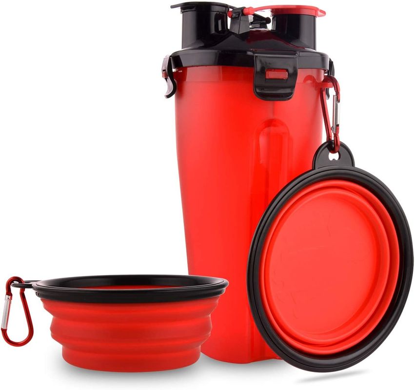 2 in 1 350ml Pet Dog Water Food Bottle Collapsible Bowls with Carabiner