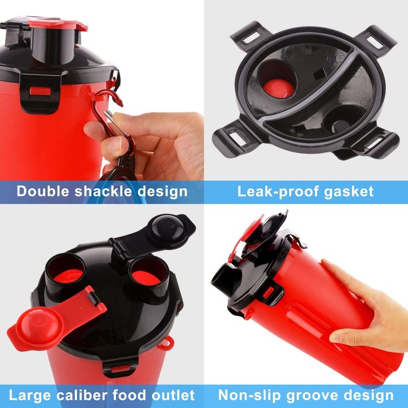 2 in 1 350ml Pet Dog Water Food Bottle Collapsible Bowls with Carabiner