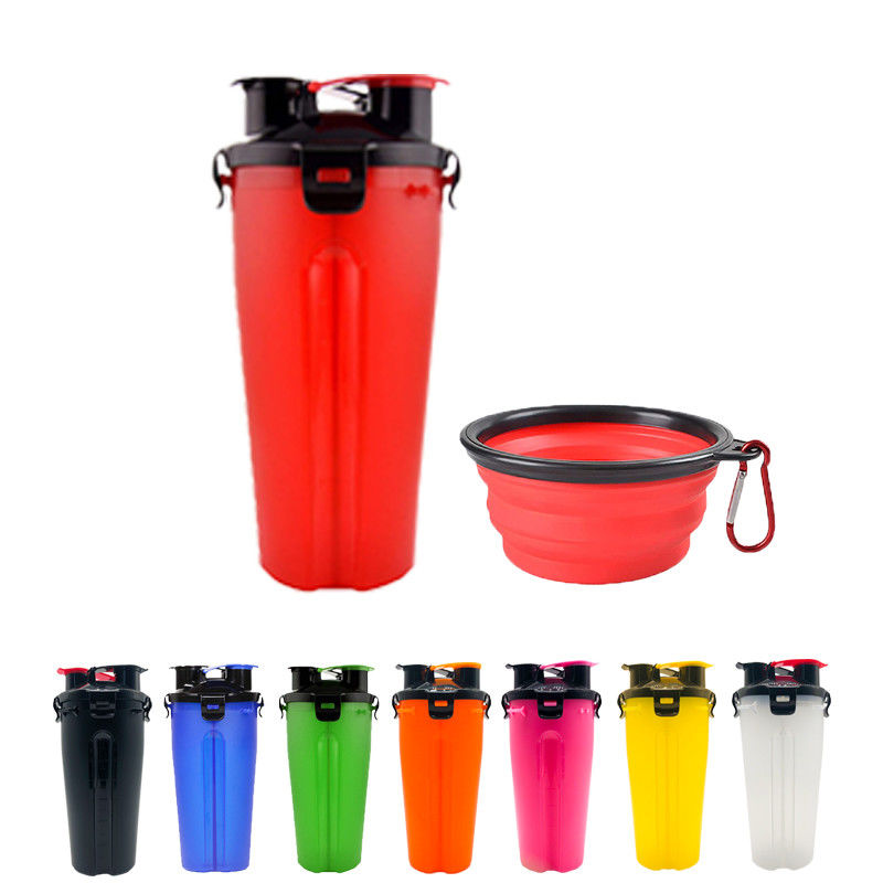 Portable 350ml Pet Dog Water Food Bottle Collapsible Bowls Carabiners