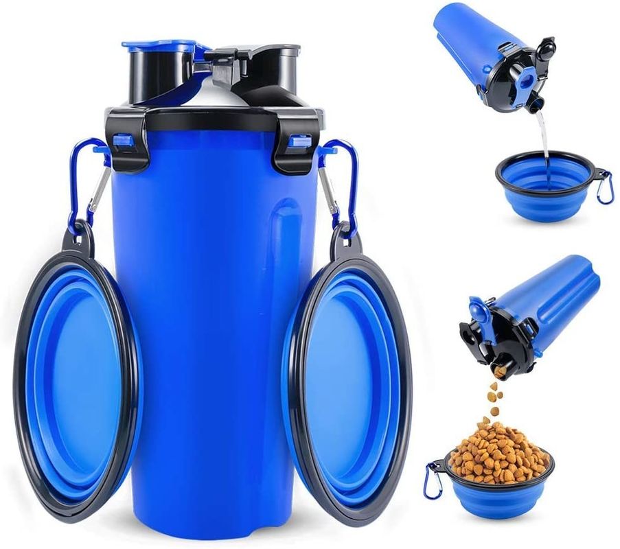 OEM ODM Portable Food 2 In 1 Dog Water Bottle with Collapsible Dog Bowls