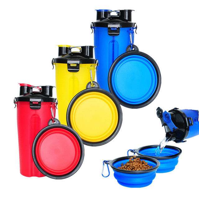 2 in 1 Dog Outdoor Portable Water Bottle With Foldable Bowls for Walking