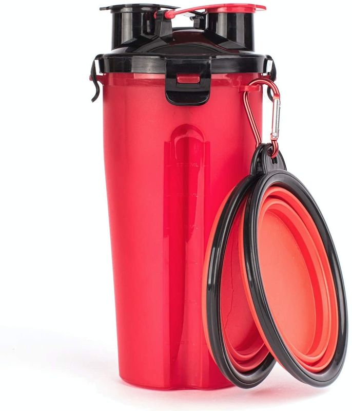 2 in 1 Dog Outdoor Portable Water Bottle With Foldable Bowls for Walking