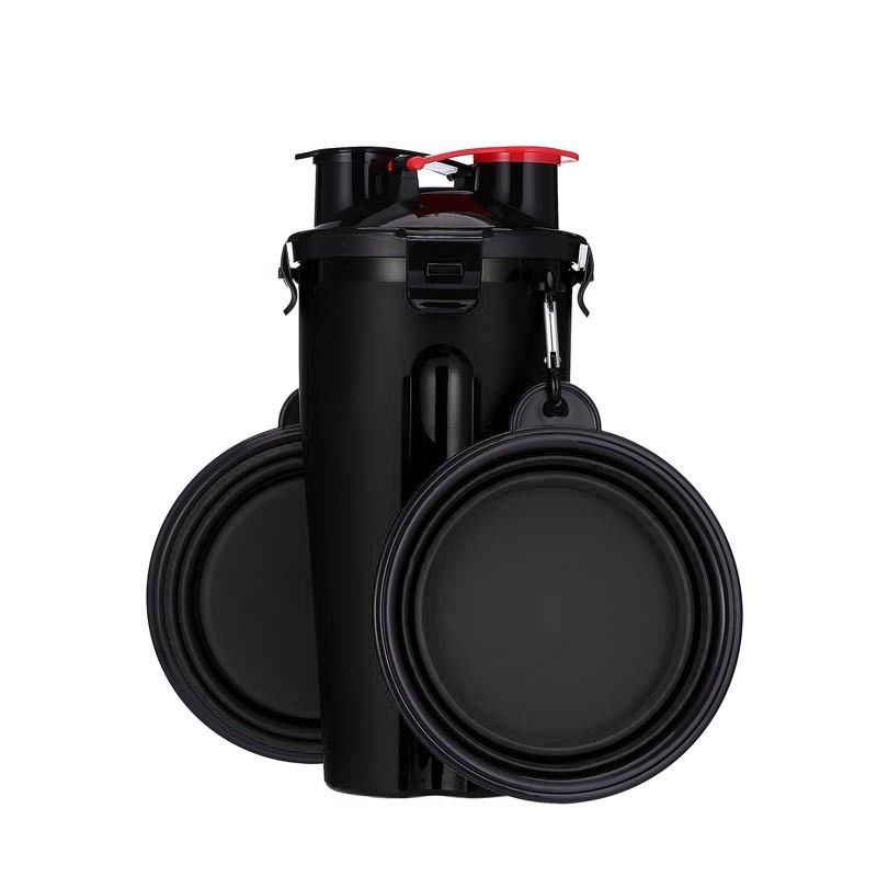 Dog Water Bottle Pet Food Container 2-in-1 with Collapsible Dog Bowls
