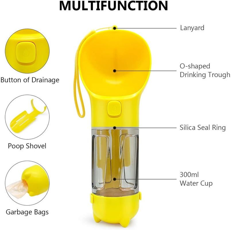 Portable Dog Drinking Bottle 300ML Waste Bag Holder