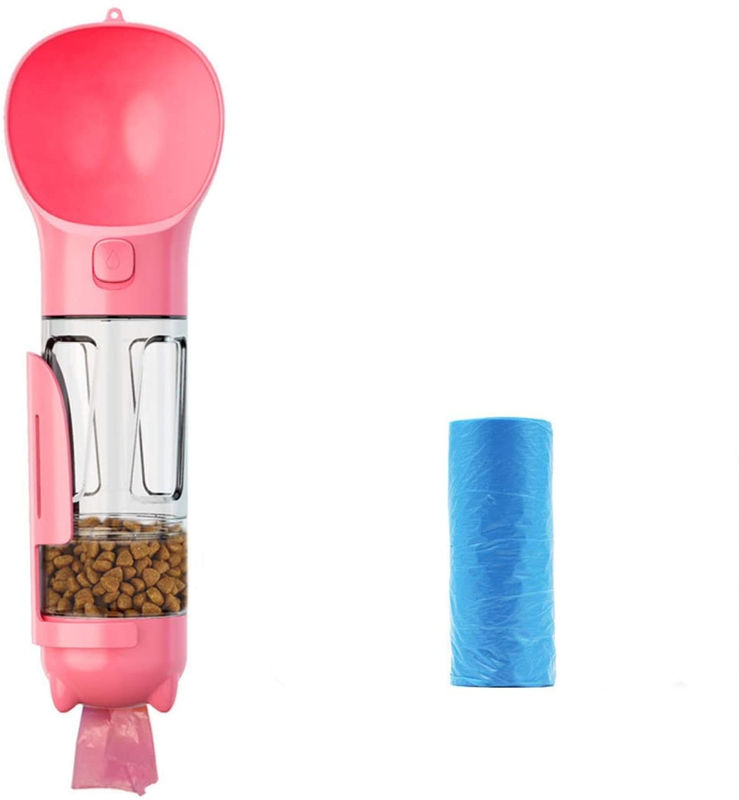 4 In1 Portable Leakproof Pink Dog Water Bottle With Food Container &amp; Waste Bag