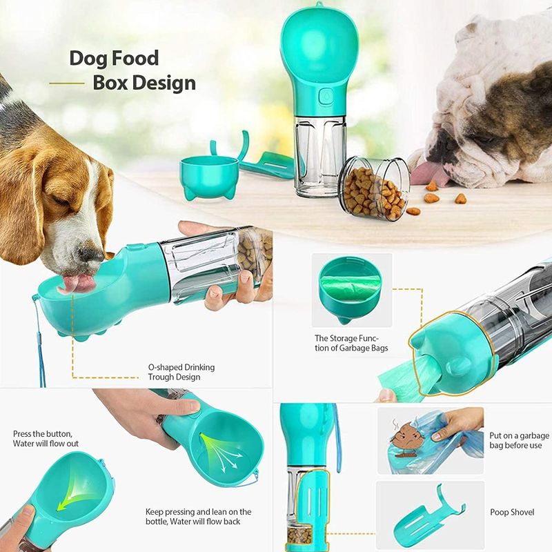 Lightweight Blue Leak Proof Dog Bowl Water Bottle With Drinking And Feeding Function