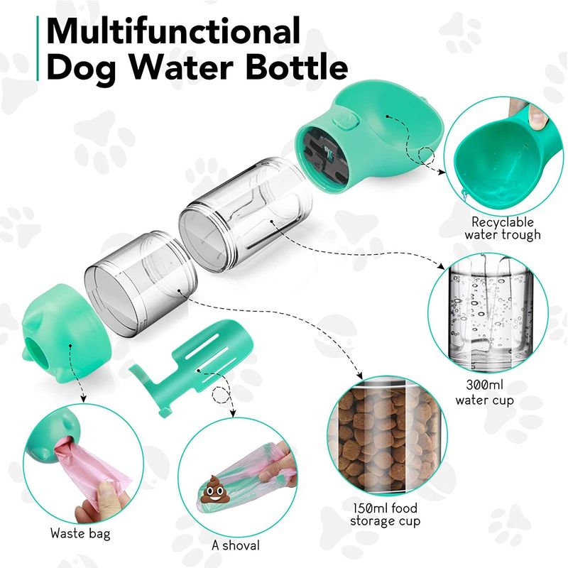 Mutifunctional 4 In 1 Portable Puppy Water Bottle 300ML For Walking And Travel
