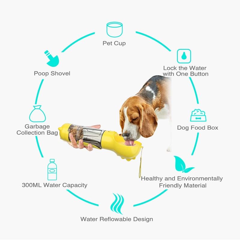 4 In 1 500ml Dog Travel Water Bottles Leak Proof Dog Water Food Dispenser