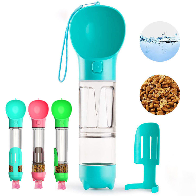 500ml Portable Pet Water Bottle Bowl 2 in 1 with Food Box Poop Bag and Scooper