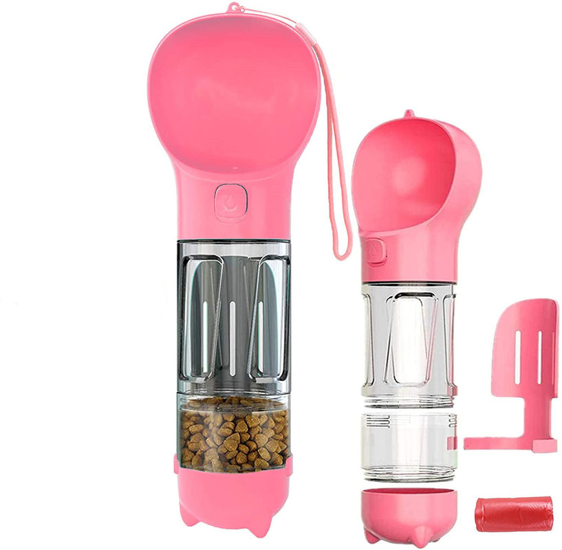 Pink 10OZ 2 In 1 Dog Water Bottle with Food Container for Dogs Cats Walking