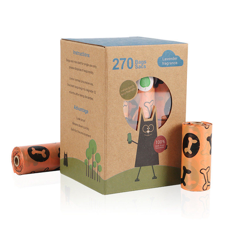 Leak Proof Eco Friendly Poop Bags For Dogs Biodegradable Scented Poop Bags 18 Rolls In A Box