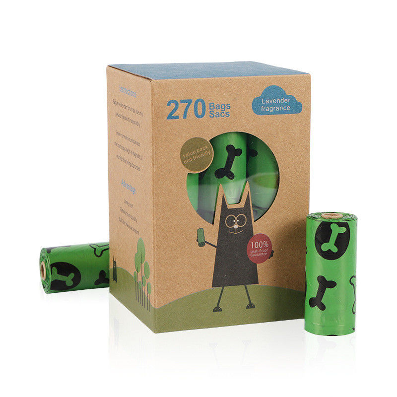 Leak Proof Eco Friendly Poop Bags For Dogs Biodegradable Scented Poop Bags 18 Rolls In A Box