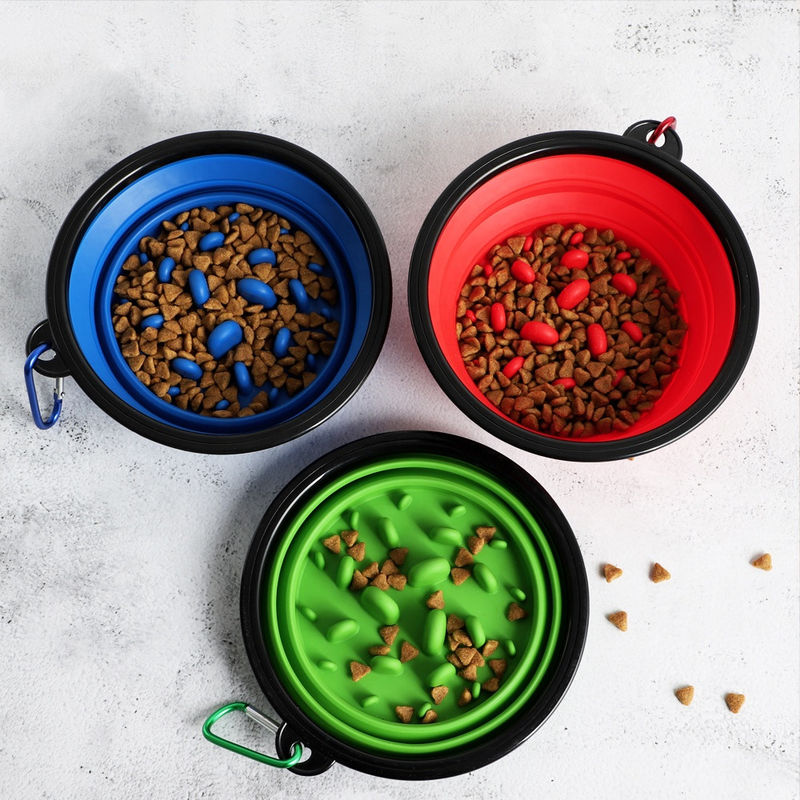 SEDEX custom Collapsible Dog Food Bowl Pet Slow Feeder With Carabiners 12oz