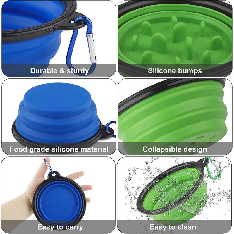 Silicone Collapsible Slow eating Dog Water Bowl Portable Foldable For Feeding Watering